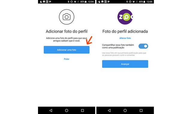 Como criar uma conta no Instagram quinto passo