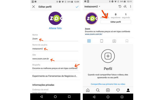 Como criar uma conta no Instagram sétimo passo