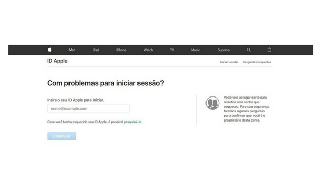 Recuperar senha do iCloud