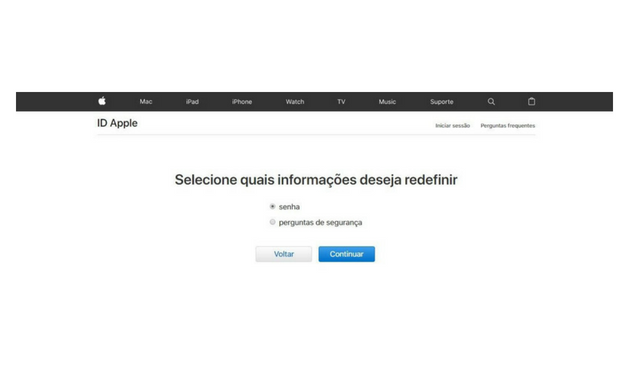 Recuperar senha do iCloud