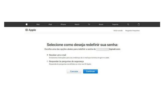 Recuperar senha do iCloud