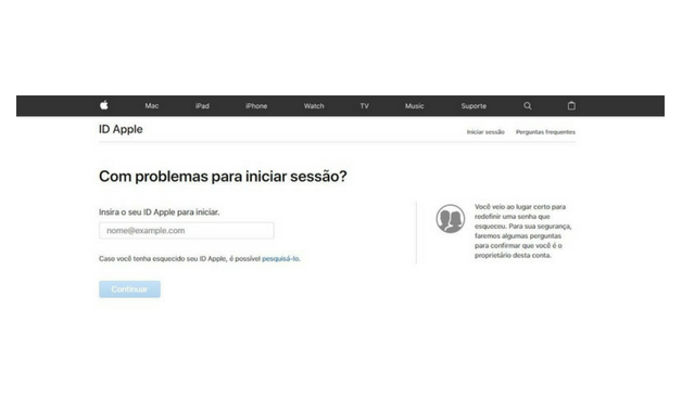 Recuperar senha do iCloud