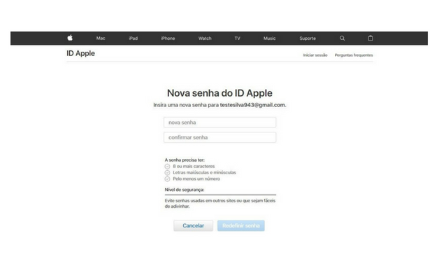 Recuperar senha do iCloud